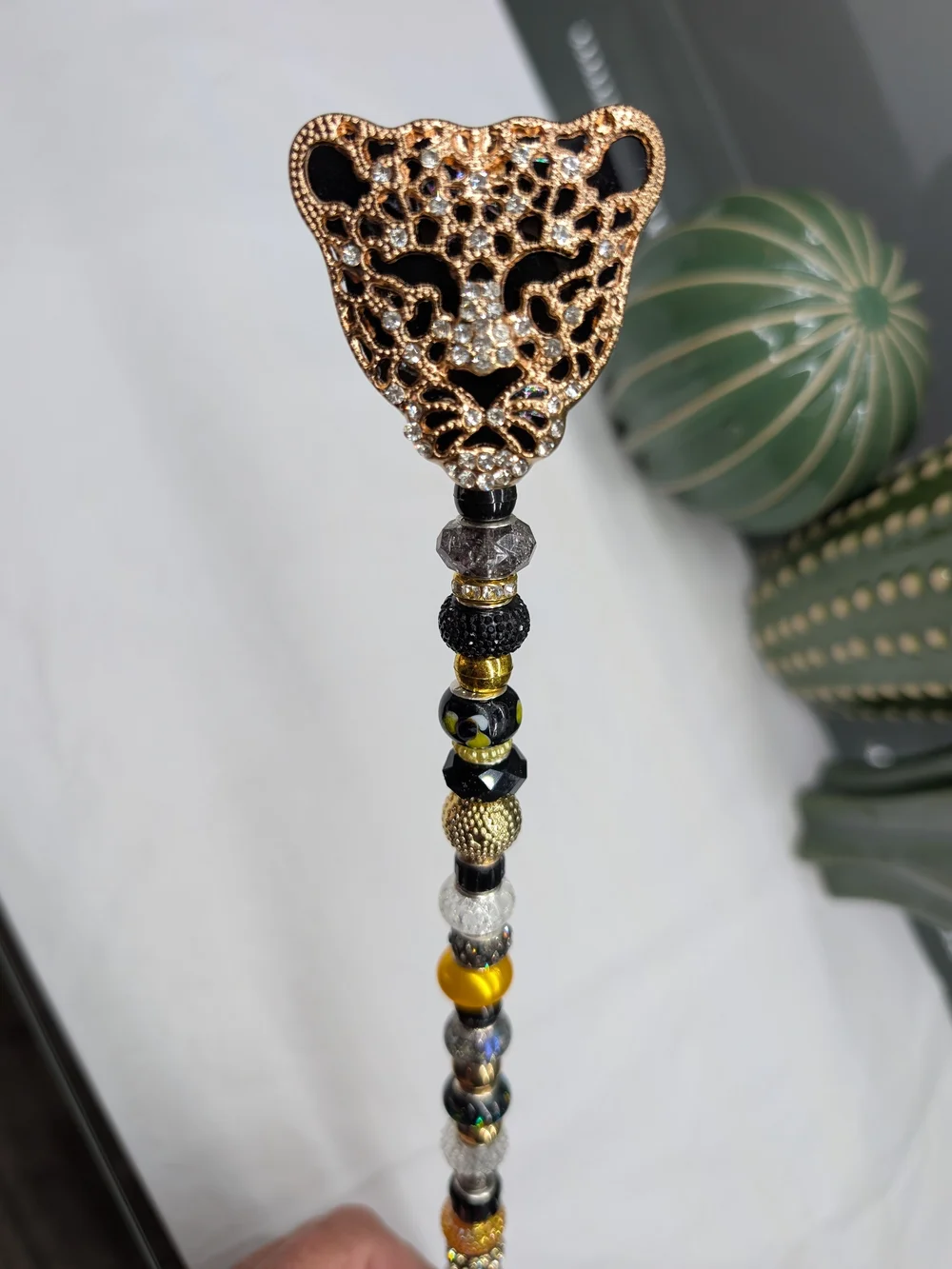 Hand Made Fairy Wand/Plant/Garden Stake W/Sparkly Leopard Topper